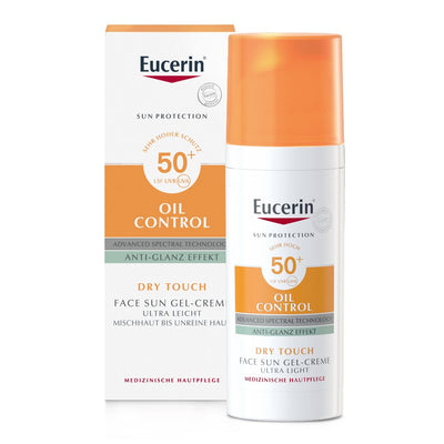 Eucerin® Oil Control Face Sun Gel-Creme LSF 50+ - Sonnenschutz mit 8 Stunden Anti-Glanz Effekt, für zu Akne neigende Haut