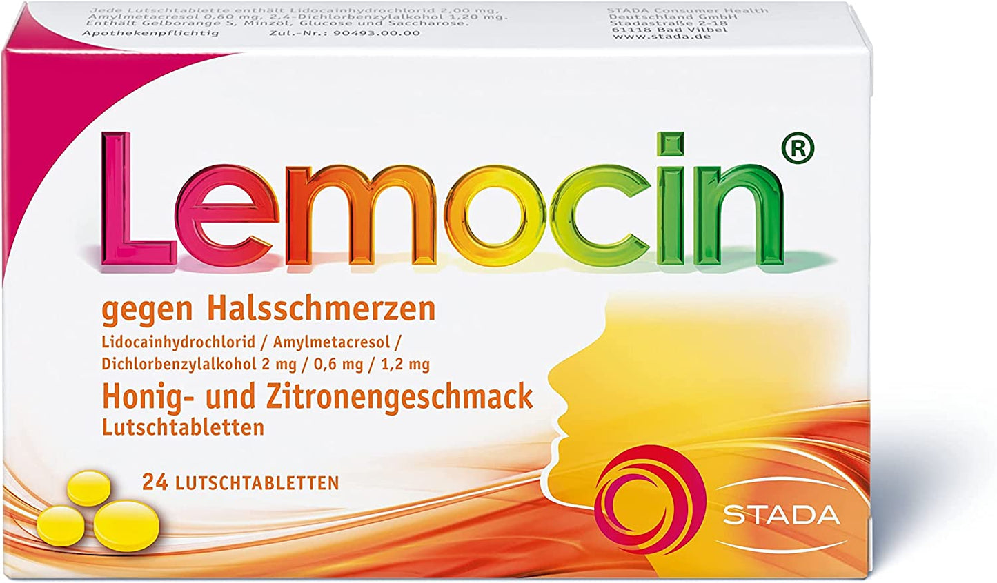 LEMOCIN gegen Halsschmerzen Honig-Zitrone Lutschtabletten, 24 St. Tabletten