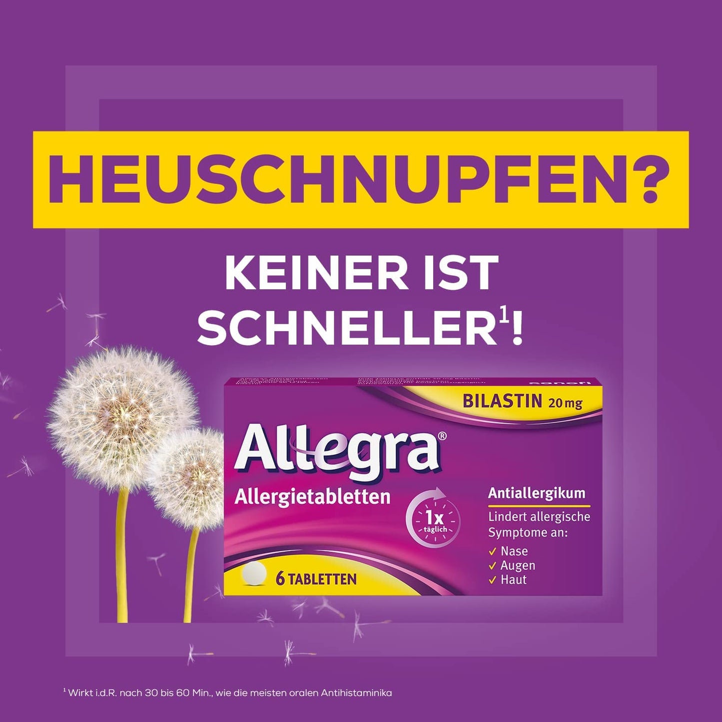 ALLEGRA 20mg Allergietabletten - lindert wirksam allergisch bedingte Symptome wie Niesen, tränende Augen sowie Juckreiz, Rötung und Quaddelbildung